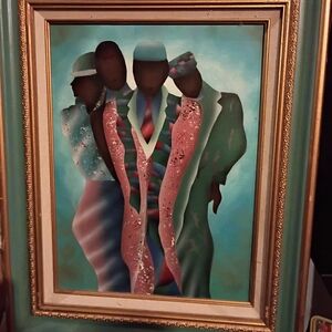 Elegant Framed Art with Gold and Green Accents